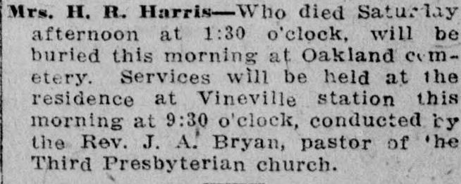 Mrs. H.R. Harris obituary